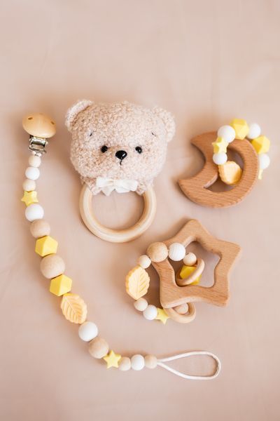 Soft baby animal rattle toy &ndash; bear, bunny, kitten, lamb newborn gift 10449_GIFT_SET_4_LAMB_GRAY фото